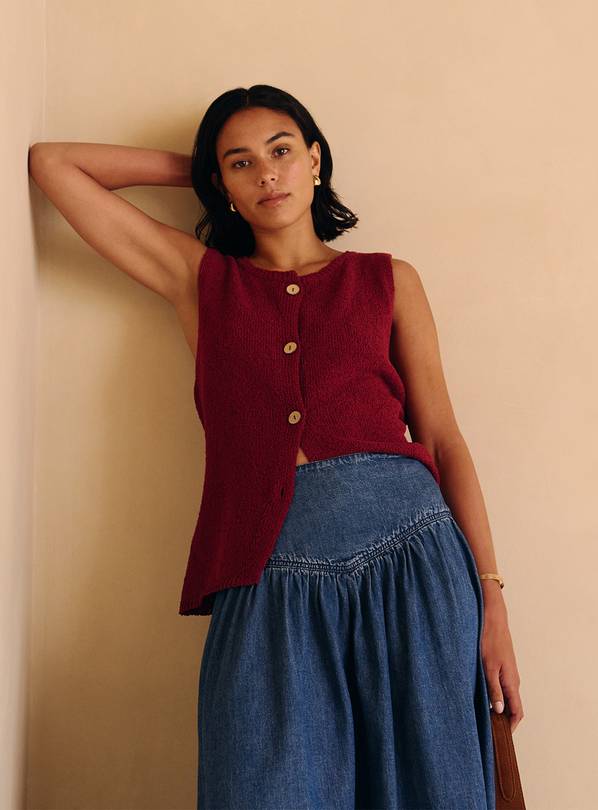 Dark Red Slub Button-Through Waistcoat 14